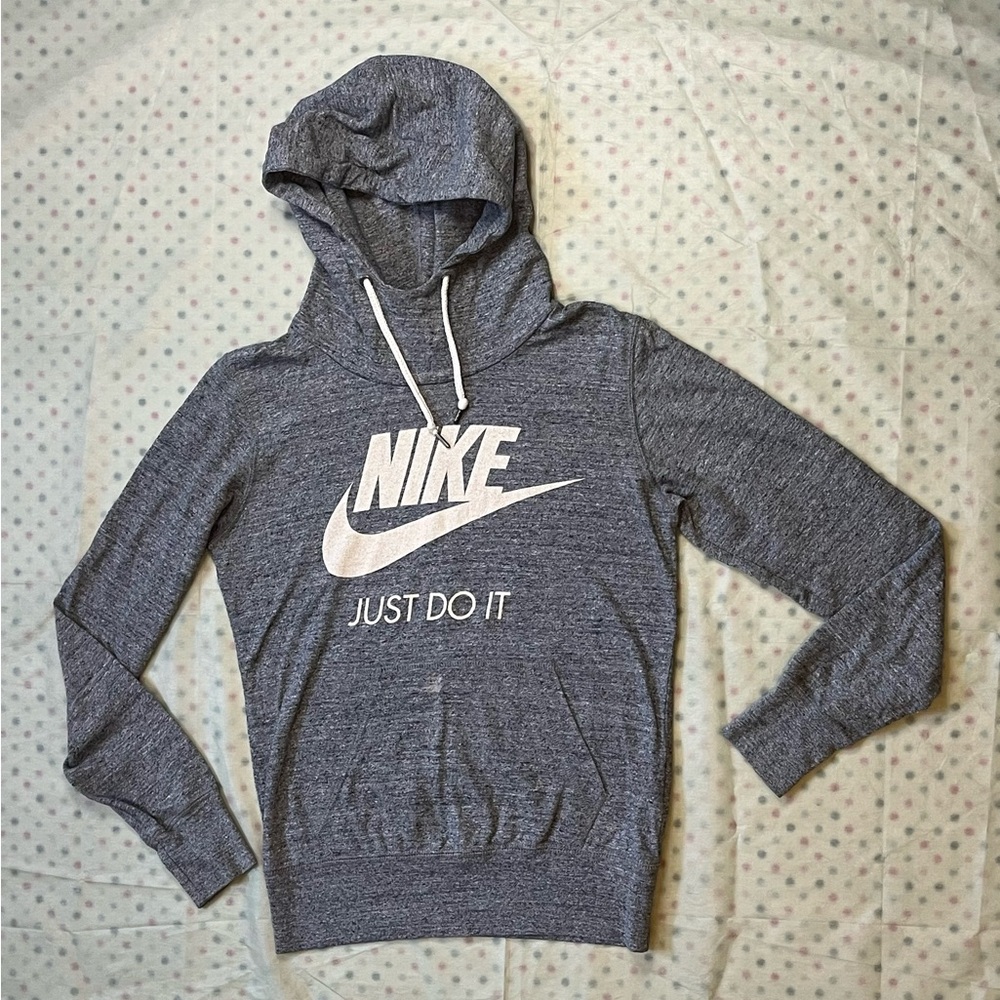 Sz Sm Nike Heather Gray Pullover Hoodie with White Logo